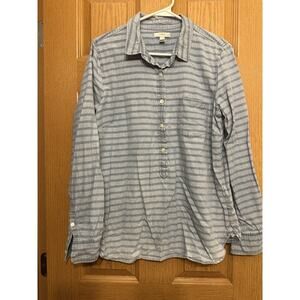 J Crew Top Womens Sz 12 Popover Long Sleeve Collar Chambray Striped 100% Cotton